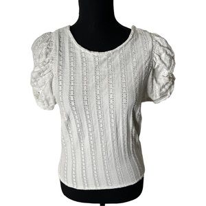 Free People Ivory Cotton Star Struck Short Puff Sleeve Top Size Medium OB900522.
